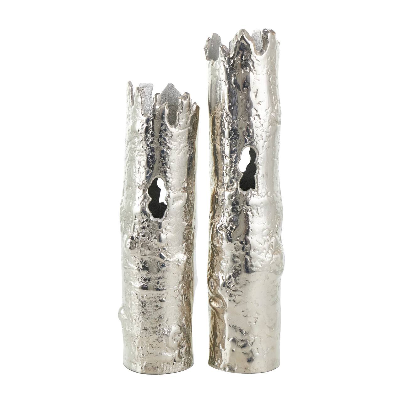 CosmoLiving by Cosmopolitan Silver Aluminum Tree Trunk Inspired Vase Set